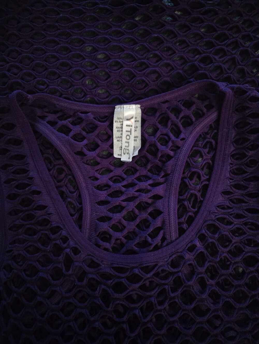Purple Fishnet Lazer Cut Racerback Tank Top OSFM - Picture 2 of 5